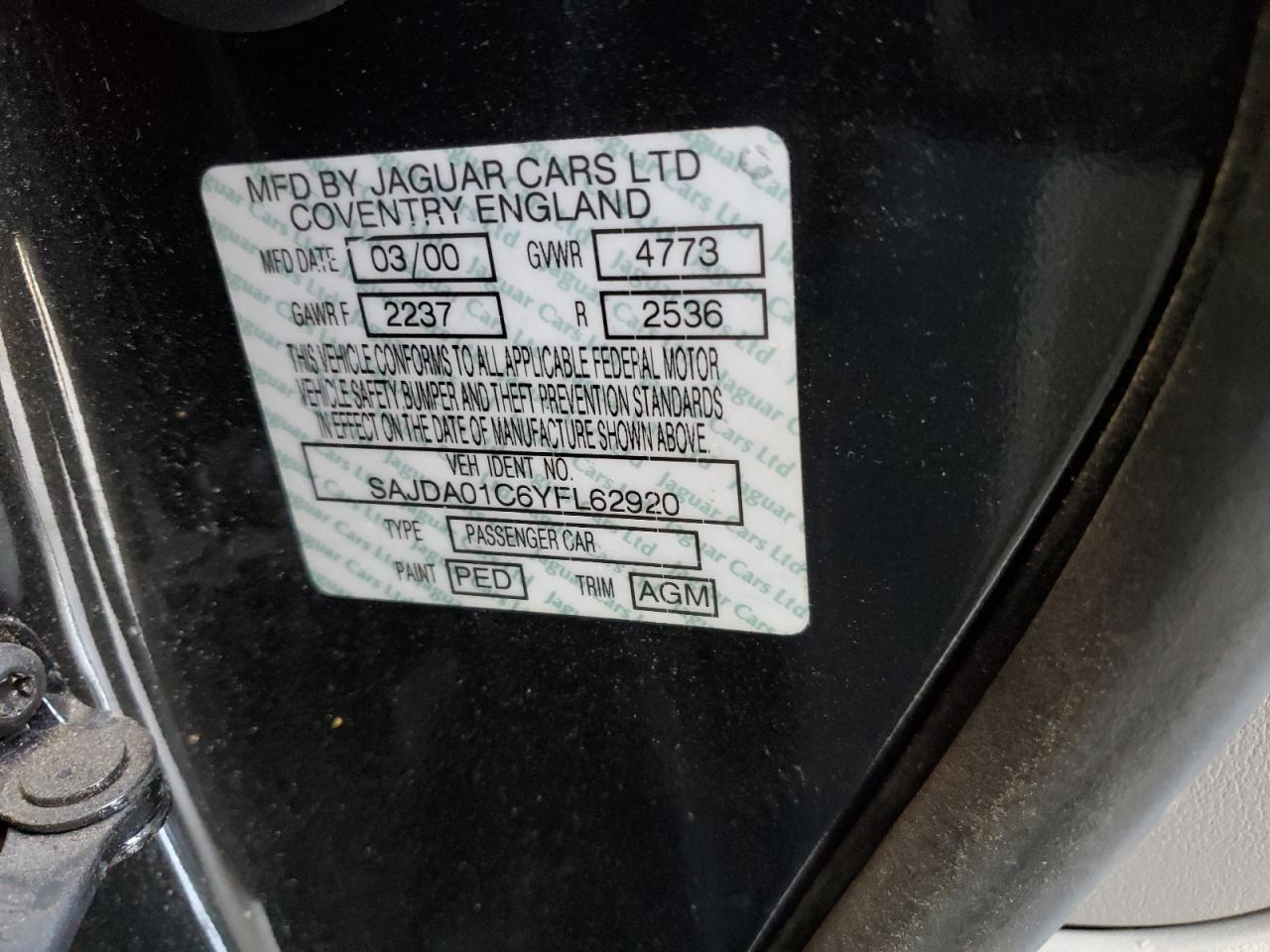 2000 Jaguar S-Type VIN: SAJDA01C6YFL62920 Lot: 64764844
