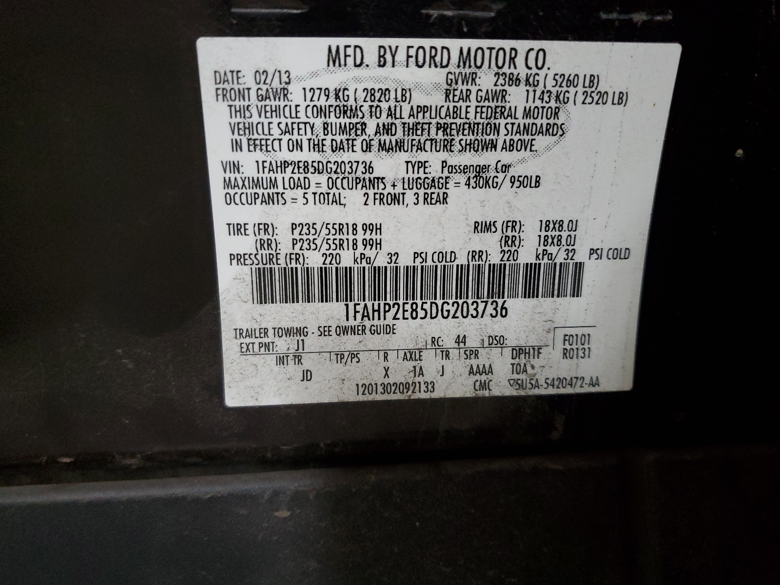 1FAHP2E85DG203736 2013 Ford Taurus Sel