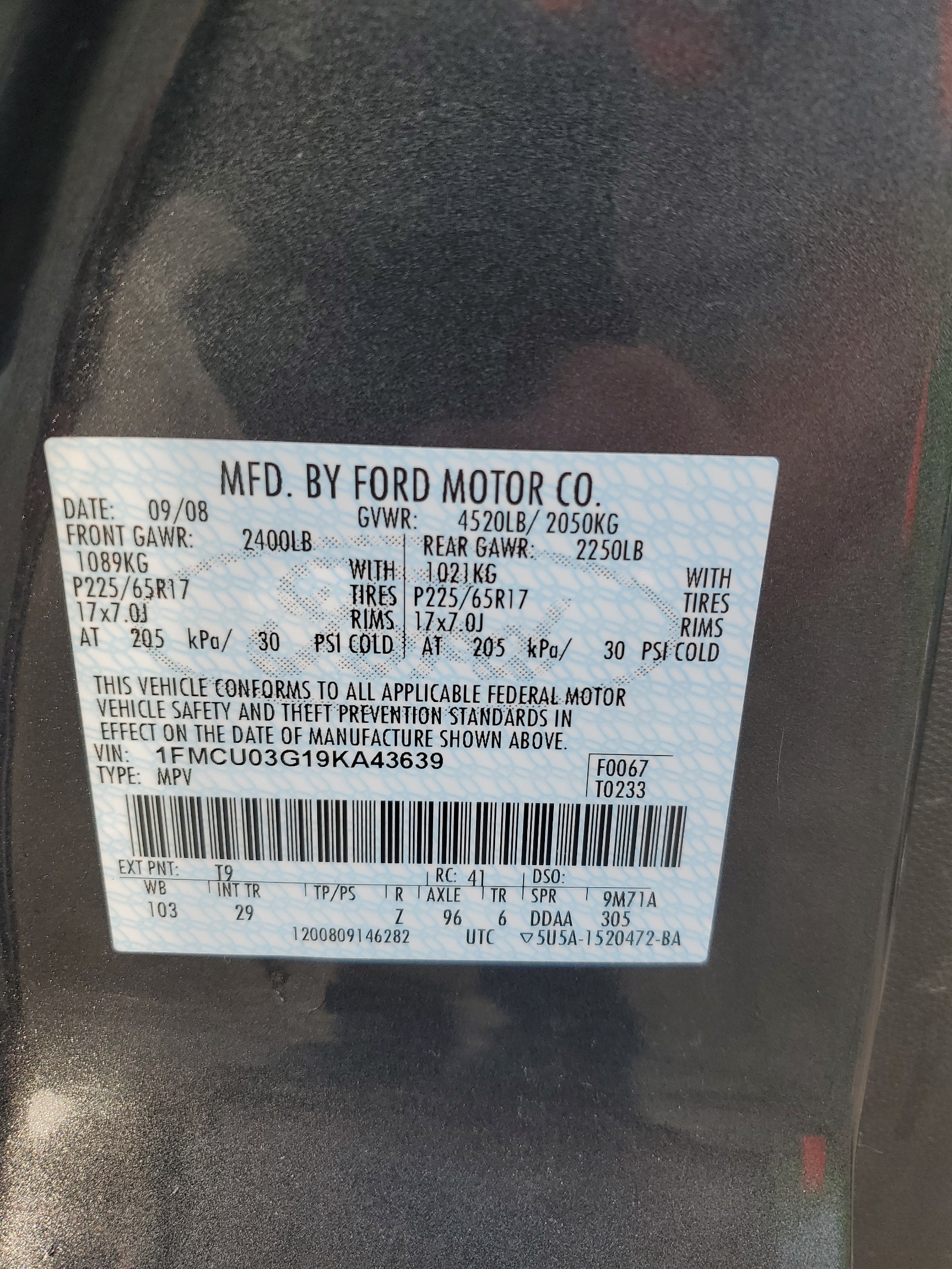 1FMCU03G19KA43639 2009 Ford Escape Xlt