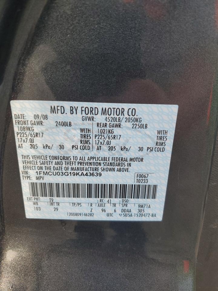 2009 Ford Escape Xlt VIN: 1FMCU03G19KA43639 Lot: 64621294