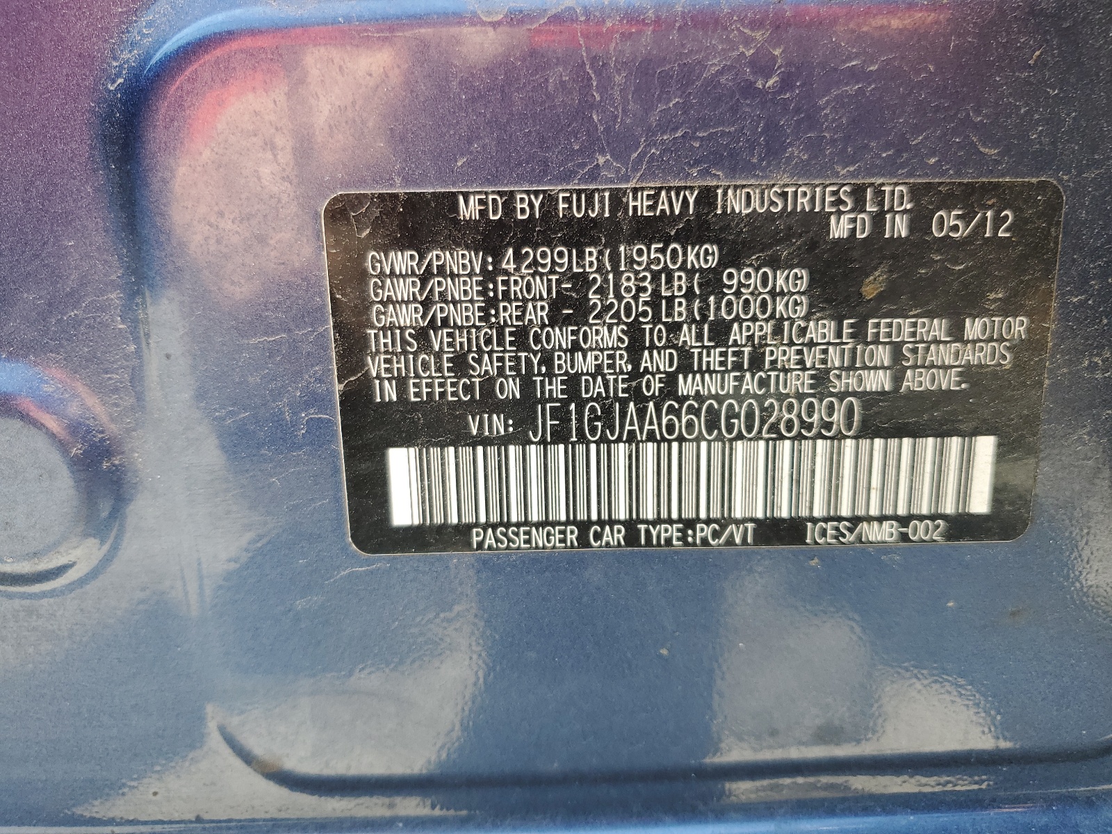 JF1GJAA66CG028990 2012 Subaru Impreza