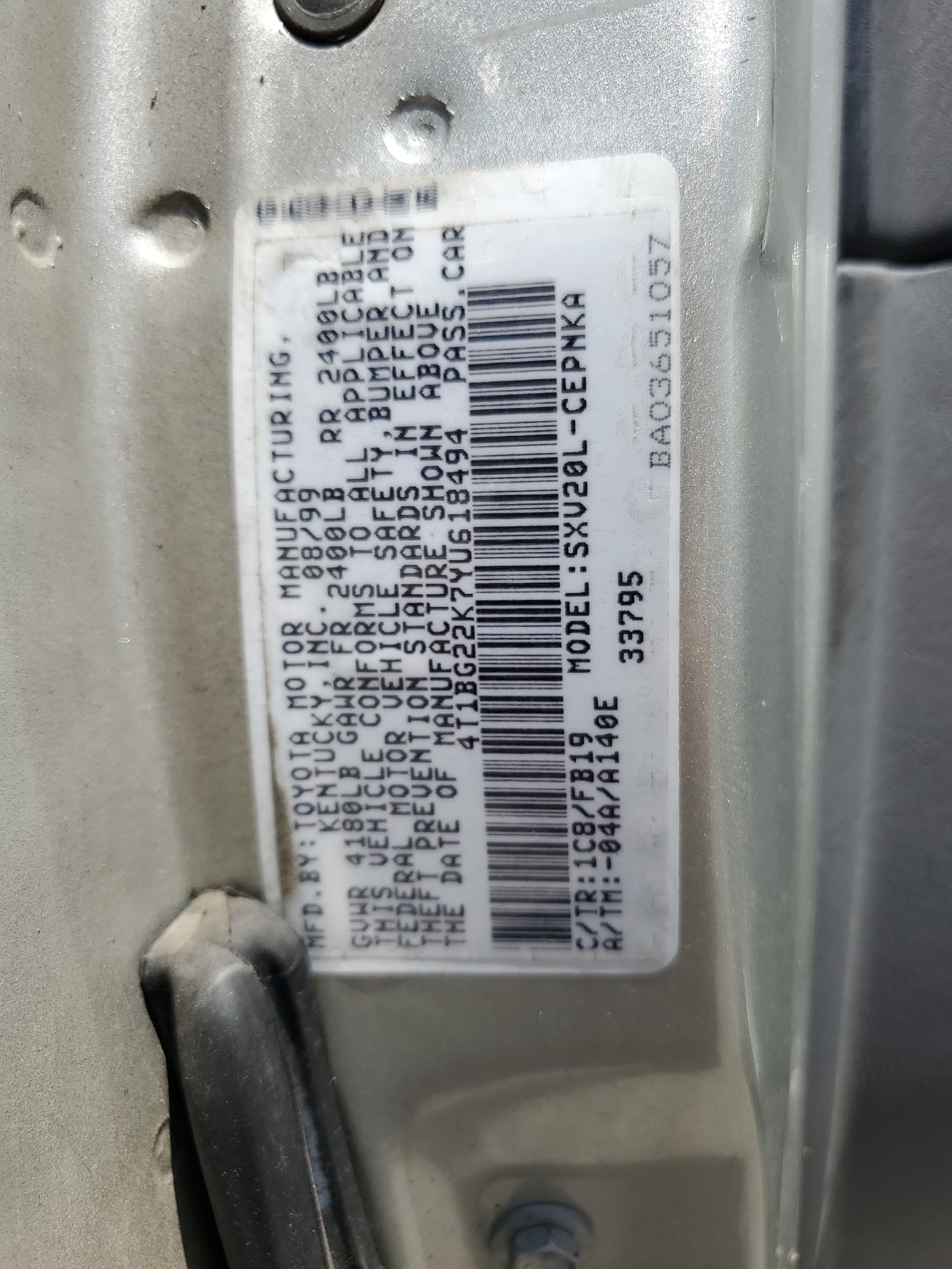 4T1BG22K7YU618494 2000 Toyota Camry Ce