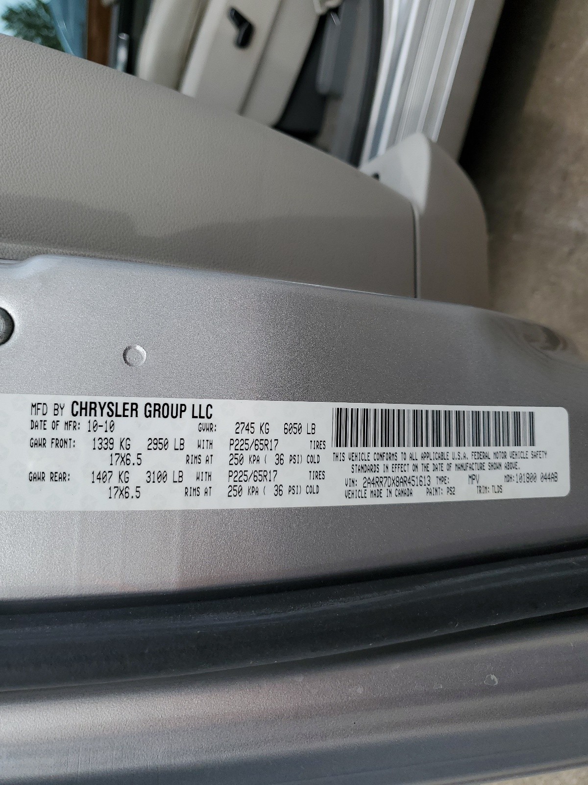 2A4RR7DX8AR451613 2010 Chrysler Town & Country Limited