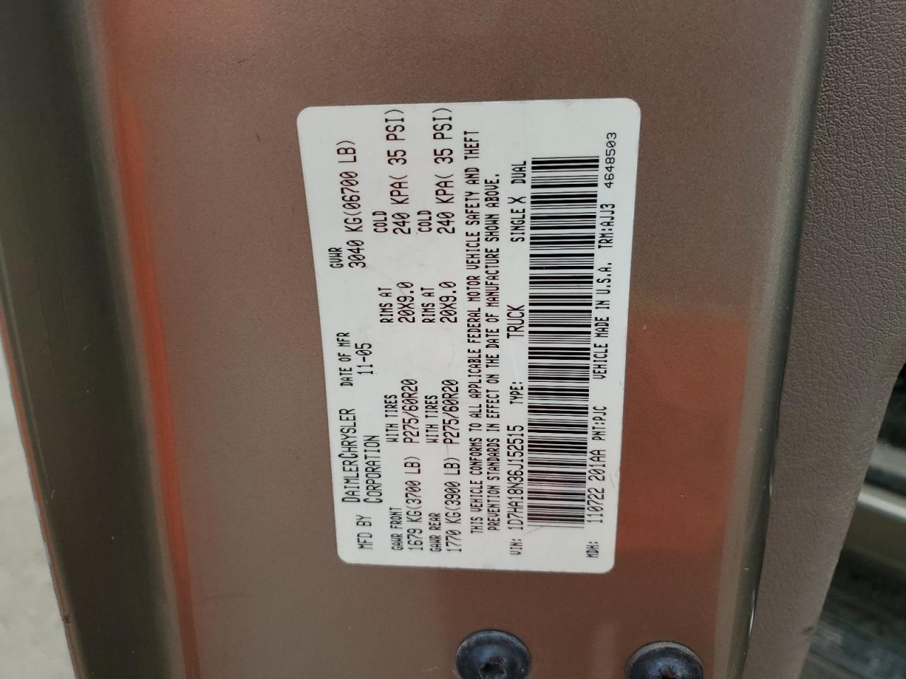 2006 Dodge Ram 1500 St VIN: 1D7HA18N36J152515 Lot: 63957604