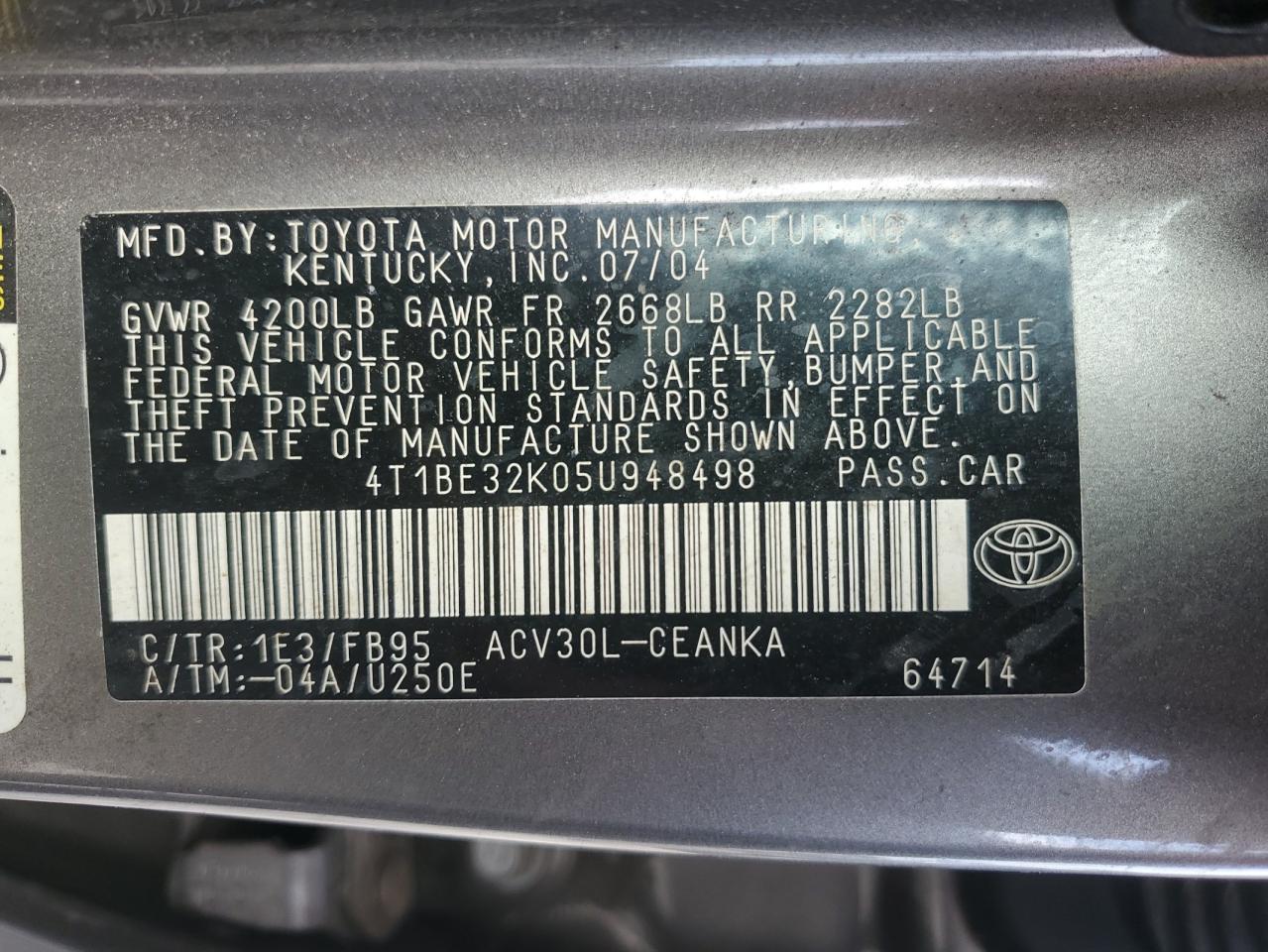 2005 Toyota Camry Le VIN: 4T1BE32K05U948498 Lot: 64738834
