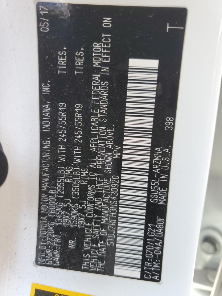 2017 Toyota Highlander Se VIN: 5TDJZRFH3HS430920 Lot: 62656184