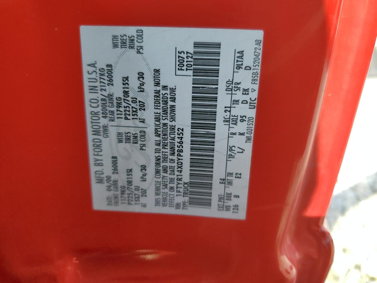 2000 Ford Ranger Super Cab VIN: 1FTYR14X0YPB56452 Lot: 63075624