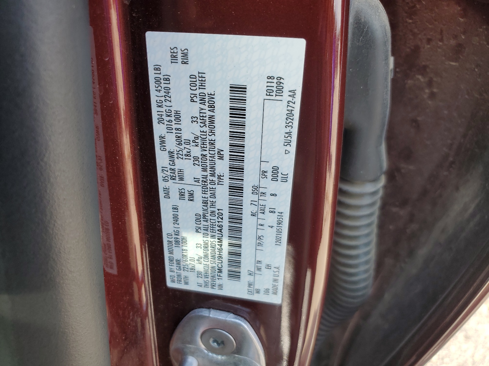 1FMCU9H64MUA61201 2021 Ford Escape Sel