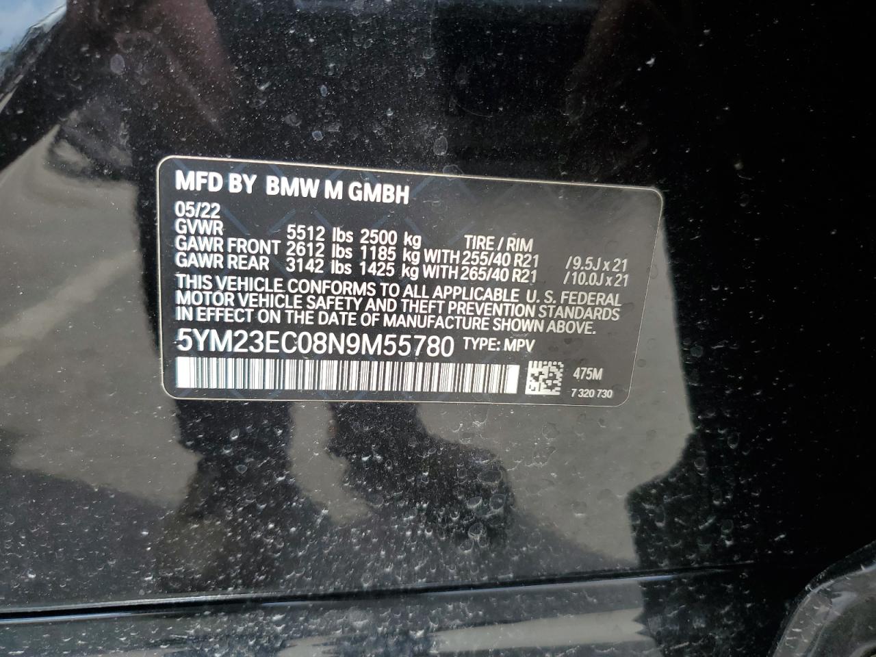 2022 BMW X4 M VIN: 5YM23EC08N9M55780 Lot: 63872754