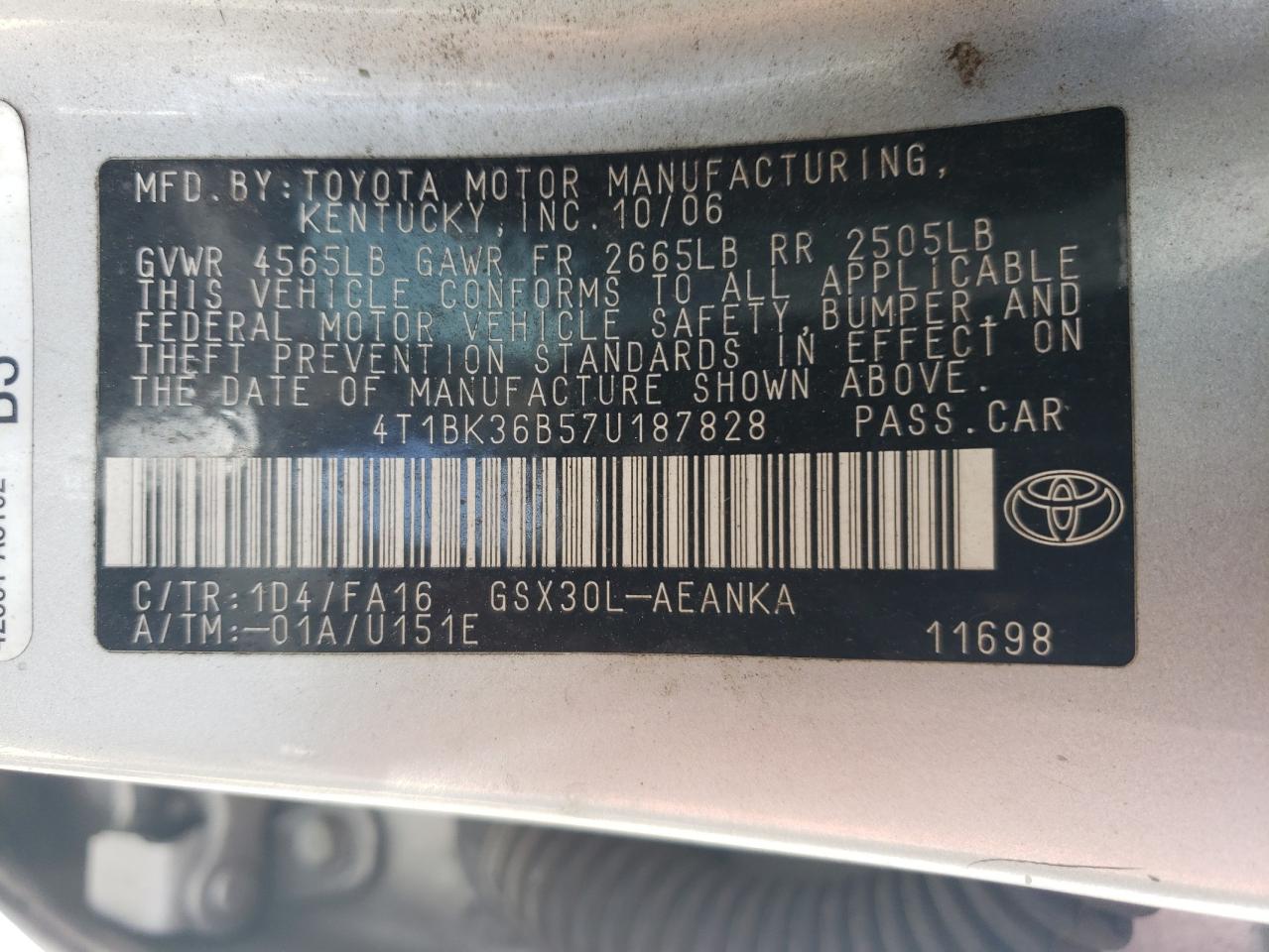 4T1BK36B57U187828 2007 Toyota Avalon Xl