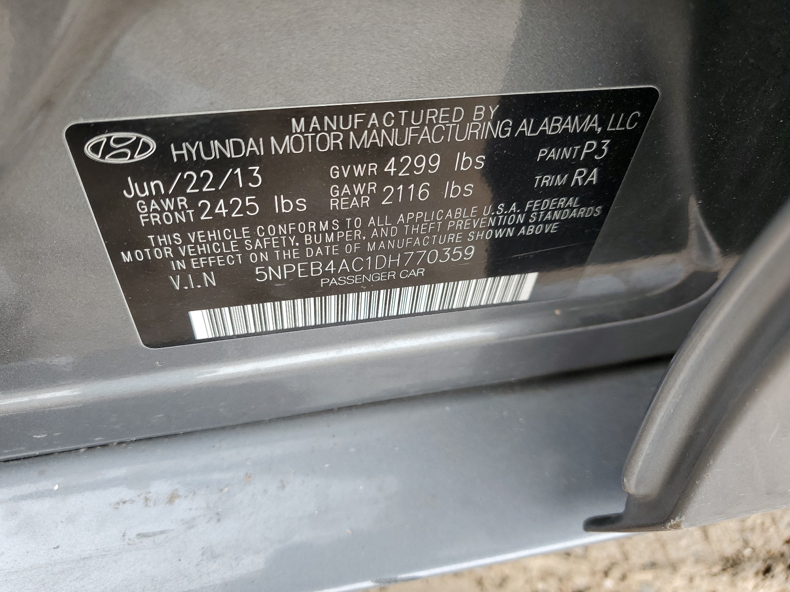 5NPEB4AC1DH770359 2013 Hyundai Sonata Gls