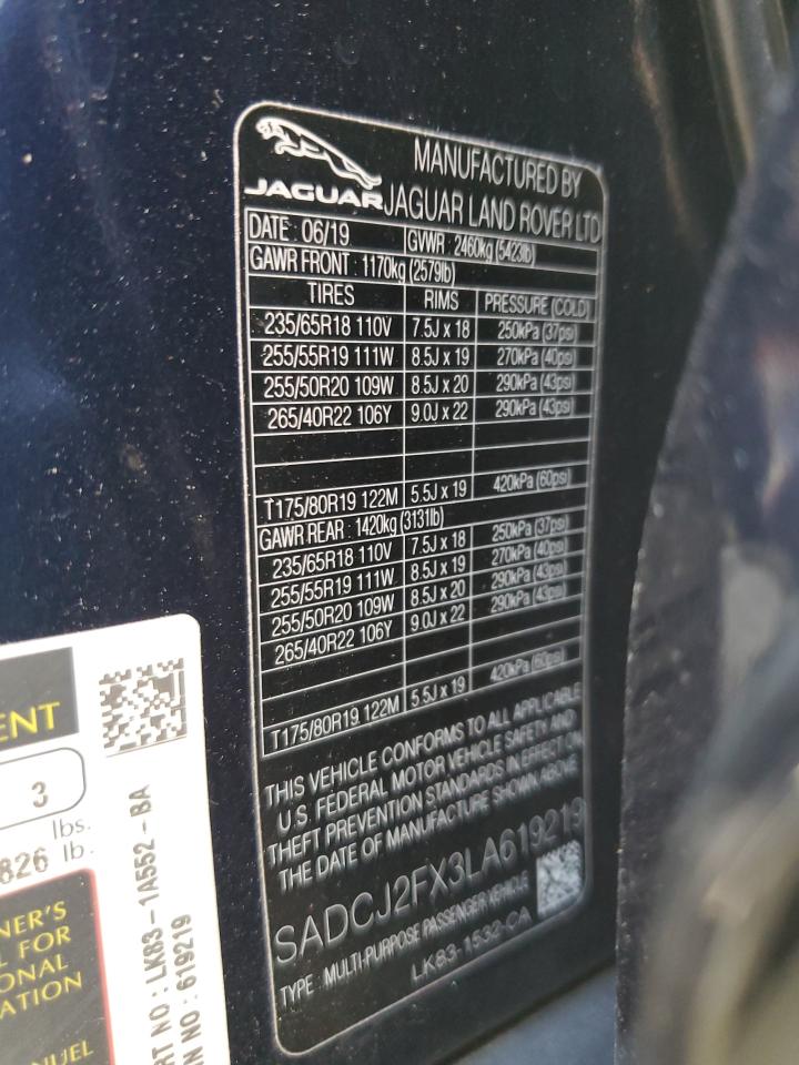 2020 Jaguar F-Pace Premium VIN: SADCJ2FX3LA619219 Lot: 63112644