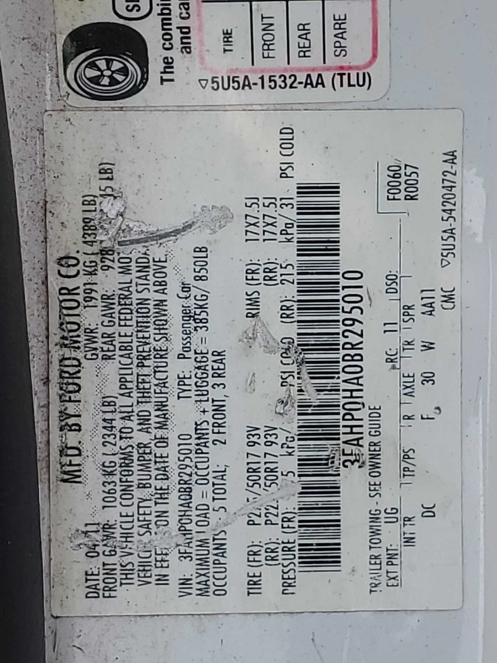 3FAHP0HA0BR295010 2011 Ford Fusion Se