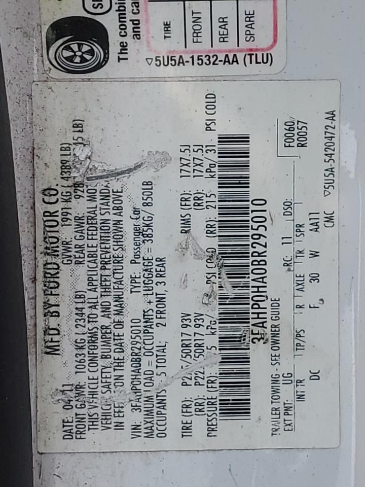 2011 Ford Fusion Se VIN: 3FAHP0HA0BR295010 Lot: 65540094