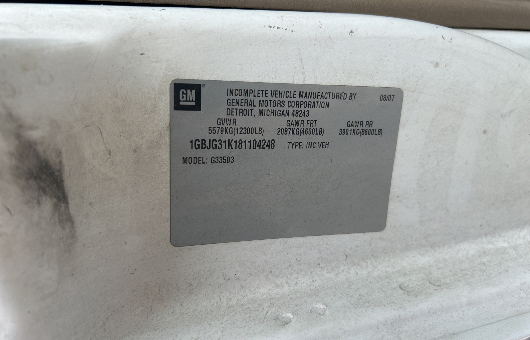 1GBJG31K181104248 2008 Chevrolet Express G3500