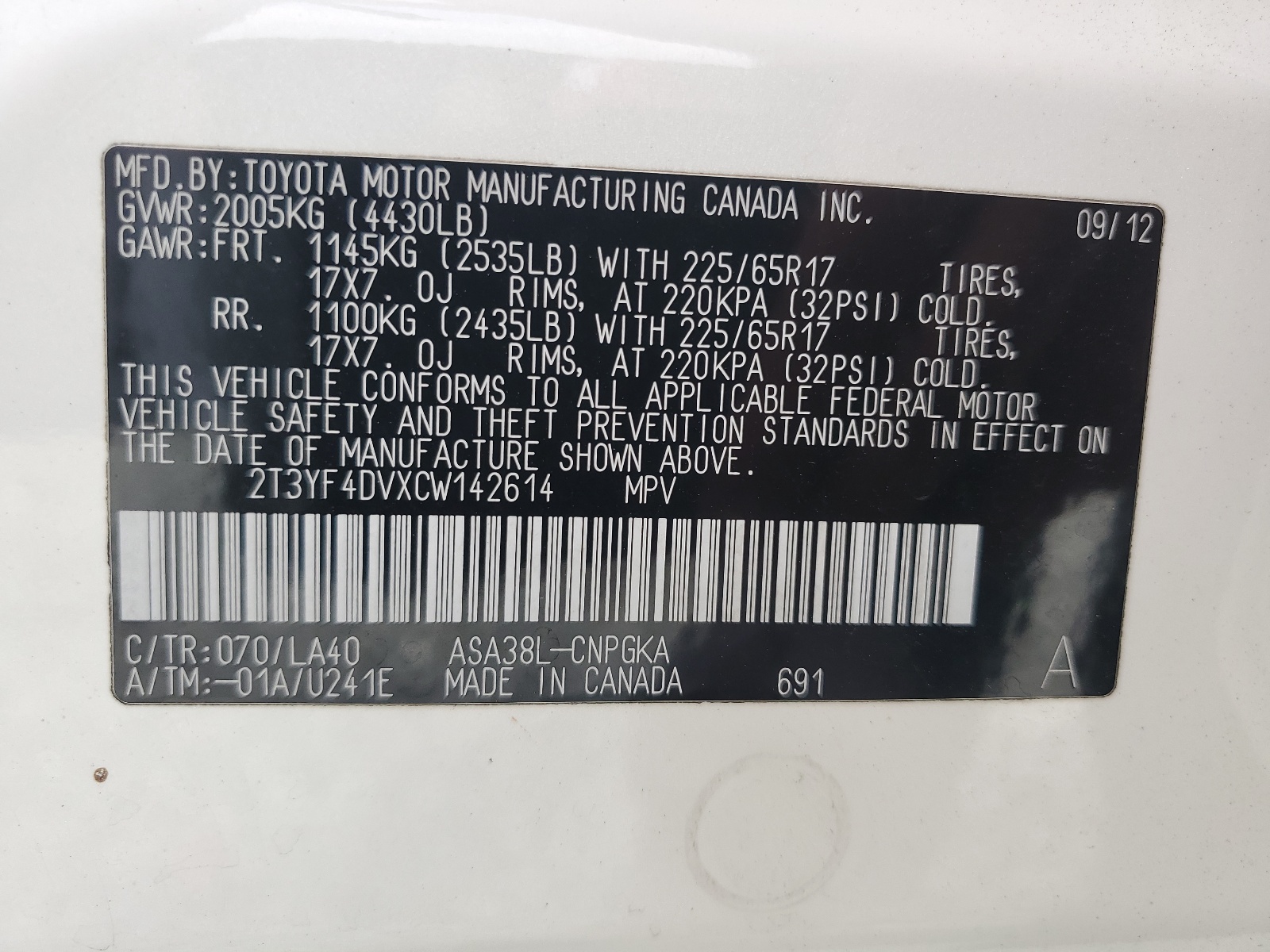 2T3YF4DVXCW142614 2012 Toyota Rav4 Limited