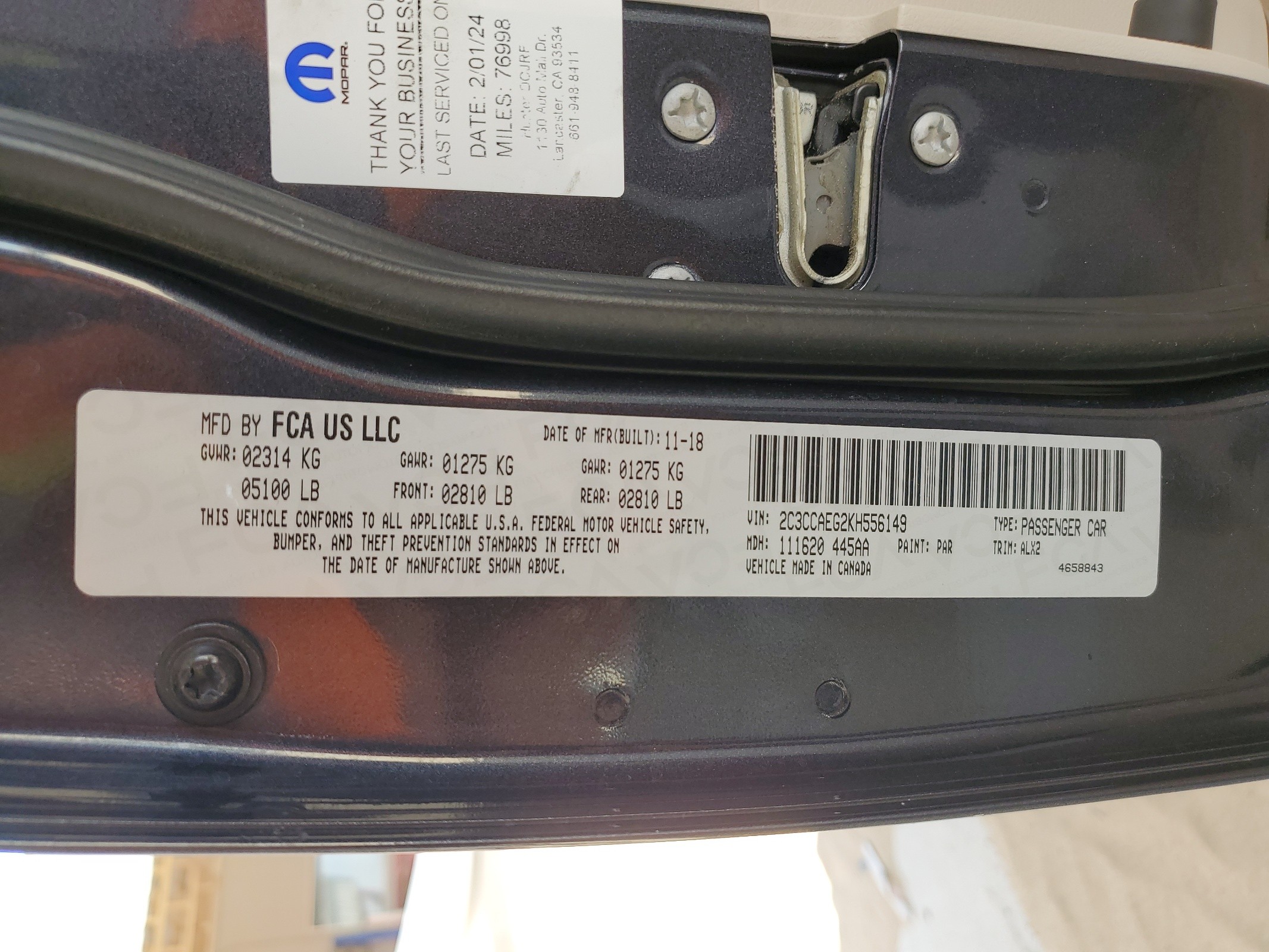 2C3CCAEG2KH556149 2019 Chrysler 300 Limited