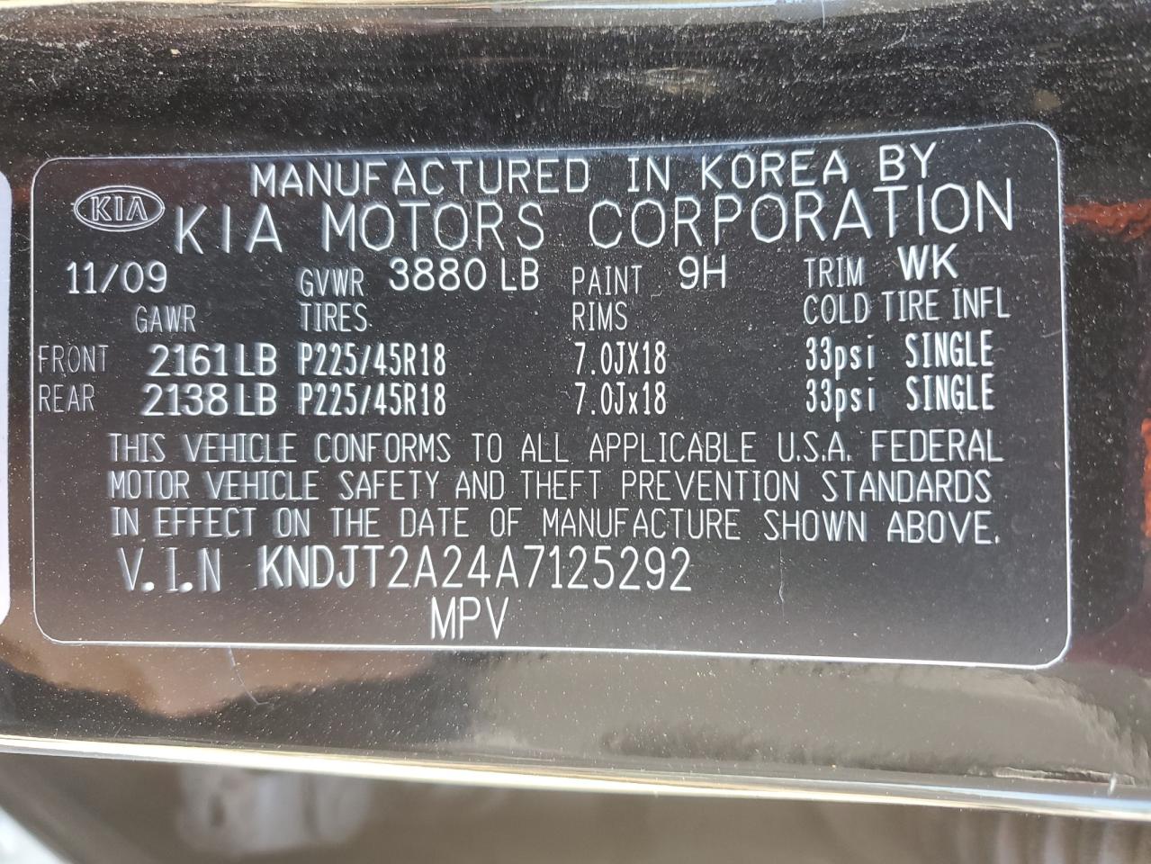 2010 Kia Soul + VIN: KNDJT2A24A7125292 Lot: 60547344