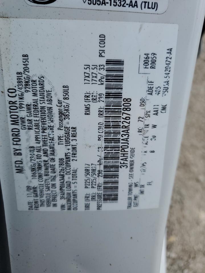 2010 Ford Fusion Sel VIN: 3FAHP0JA3AR267808 Lot: 64578574