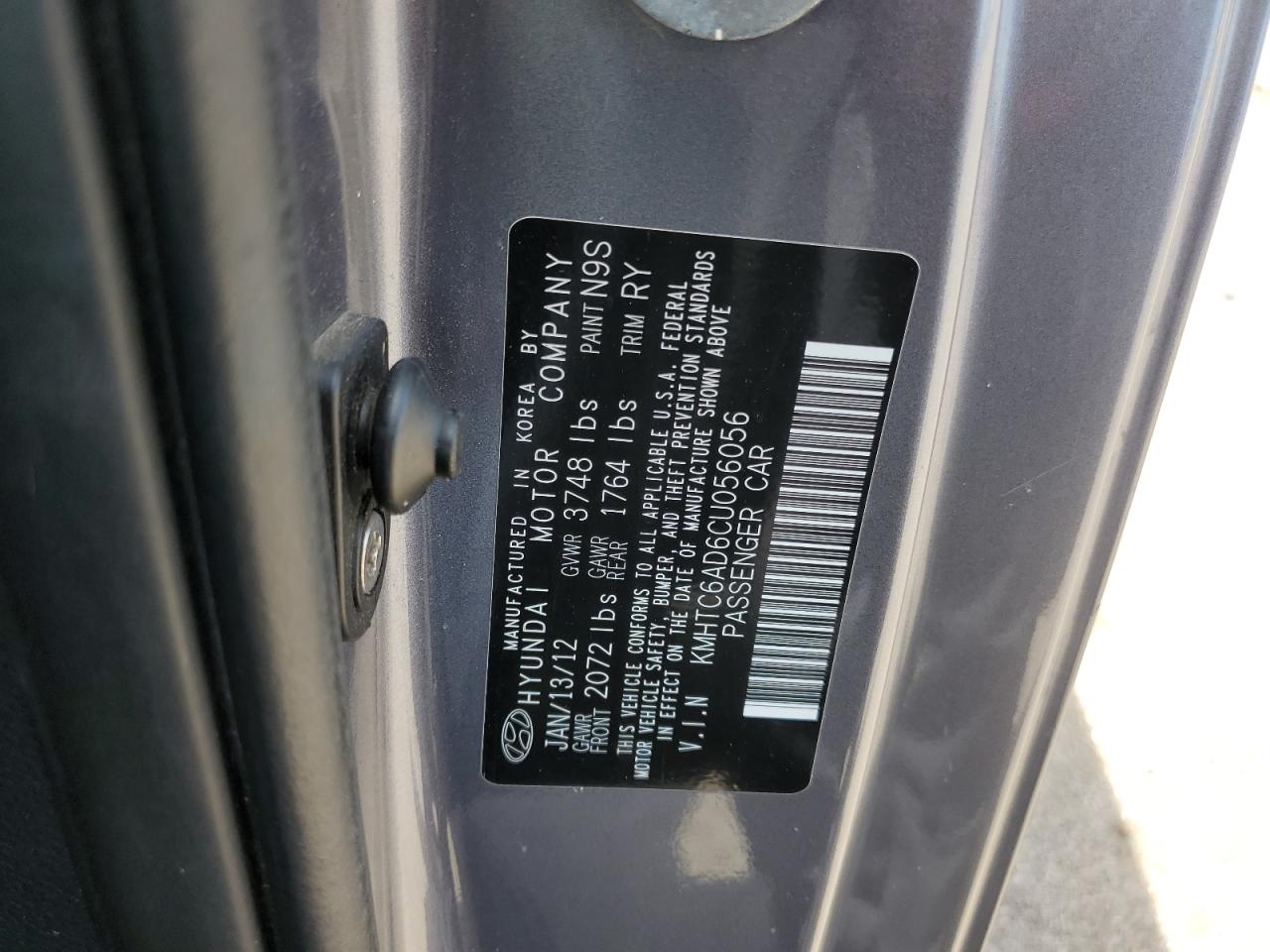 2012 Hyundai Veloster VIN: KMHTC6AD6CU056056 Lot: 64652434