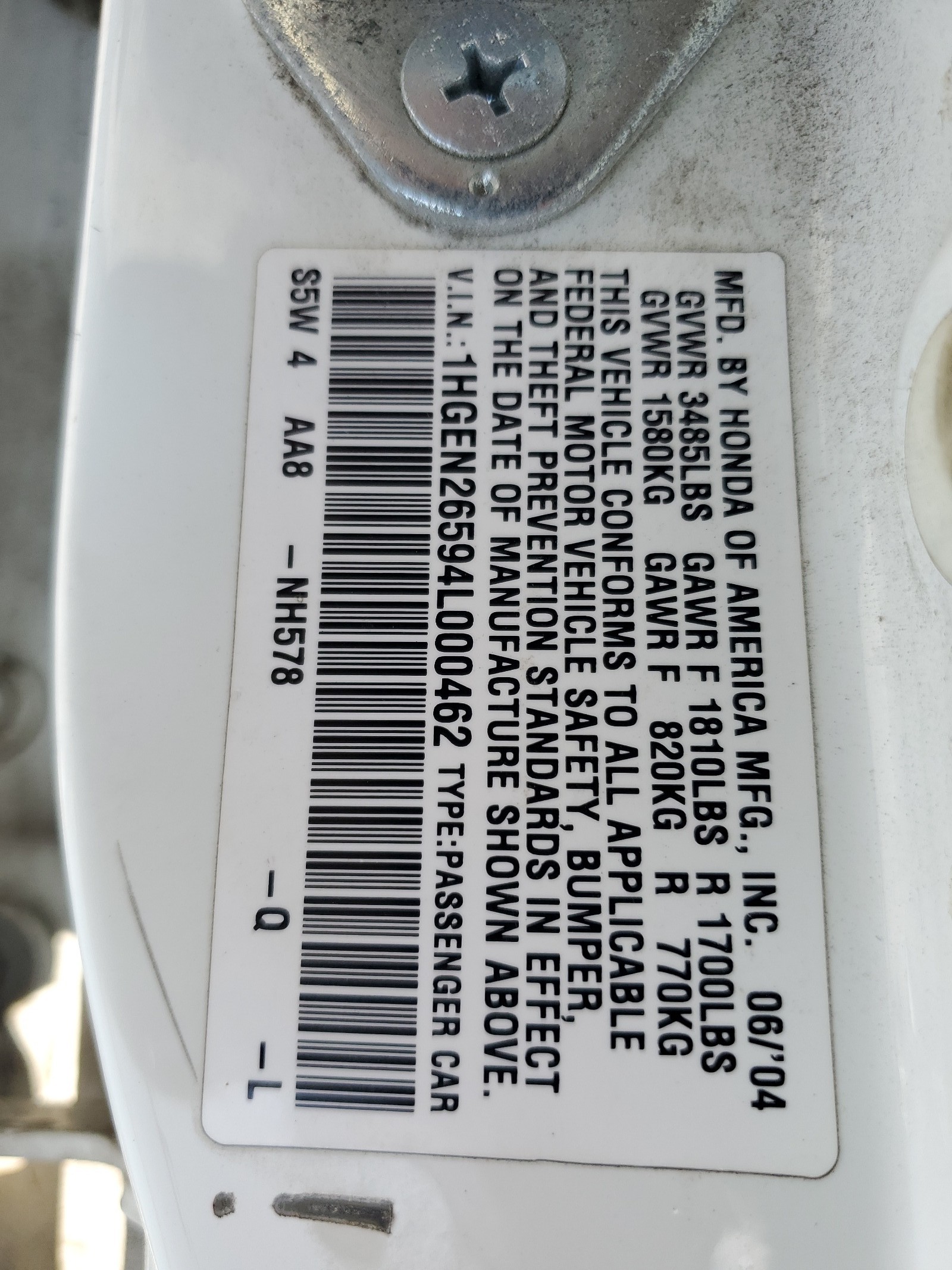 1HGEN26594L000462 2004 Honda Civic Gx