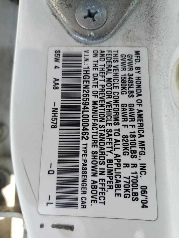 2004 Honda Civic Gx VIN: 1HGEN26594L000462 Lot: 64507274