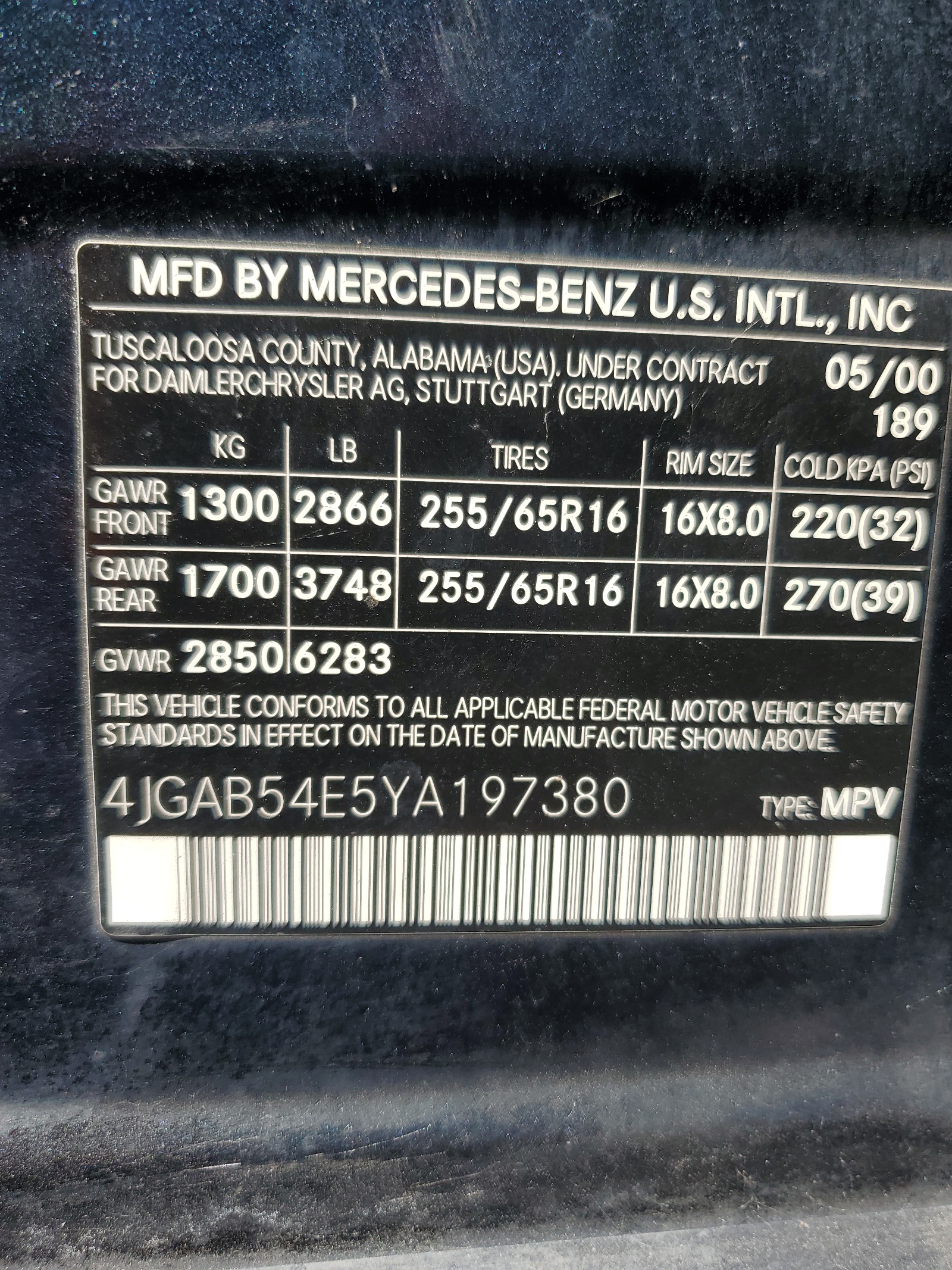 4JGAB54E5YA197380 2000 Mercedes-Benz Ml 320