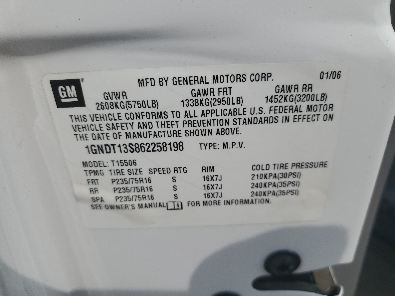 1GNDT13S862258198 2006 Chevrolet Trailblazer Ls