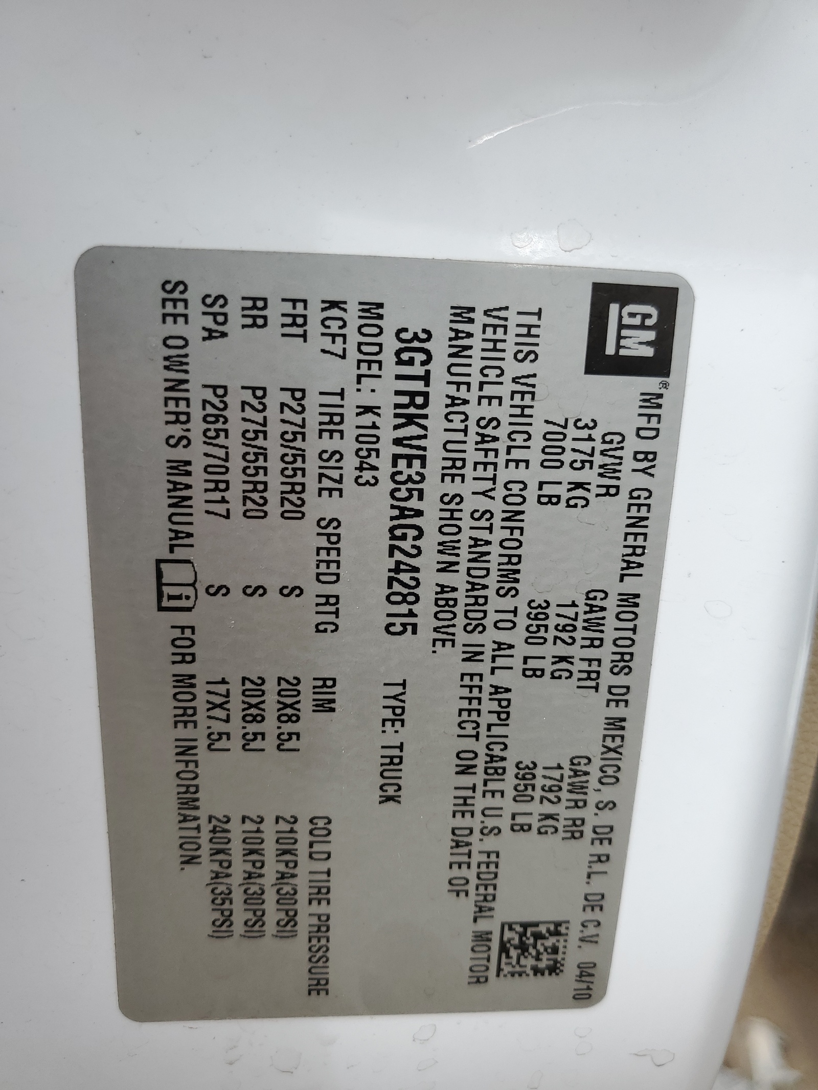 3GTRKVE35AG242815 2010 GMC Sierra K1500 Sle