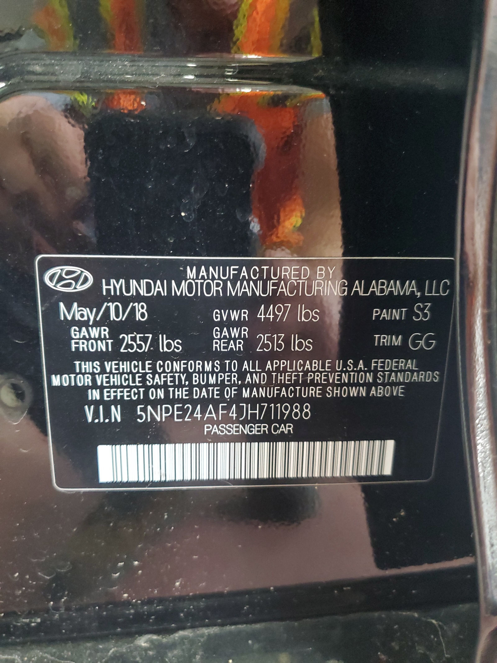 5NPE24AF4JH711988 2018 Hyundai Sonata Se