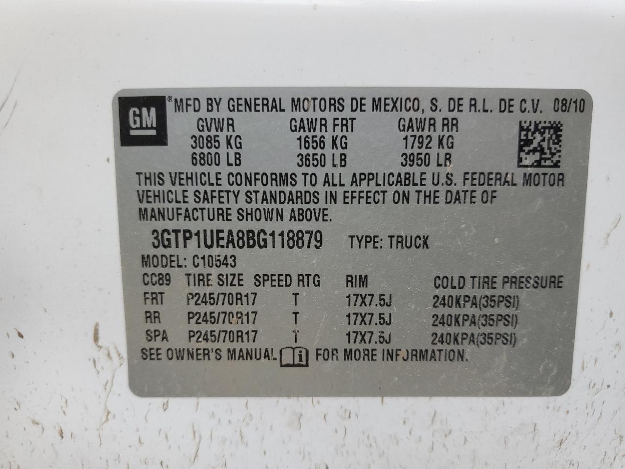 2011 GMC Sierra C1500 Sl VIN: 3GTP1UEA8BG118879 Lot: 61547944