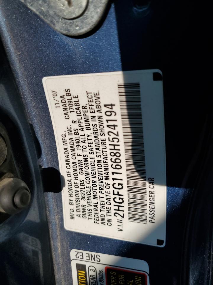 2HGFG11668H524194 2008 Honda Civic Lx