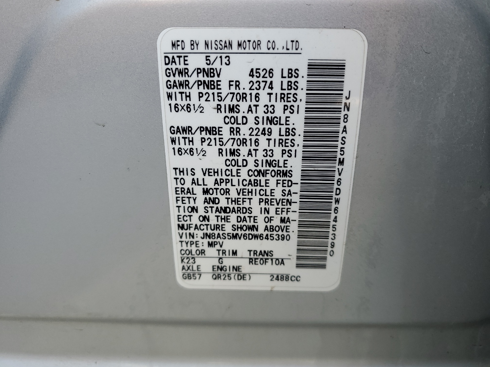 JN8AS5MV6DW645390 2013 Nissan Rogue S