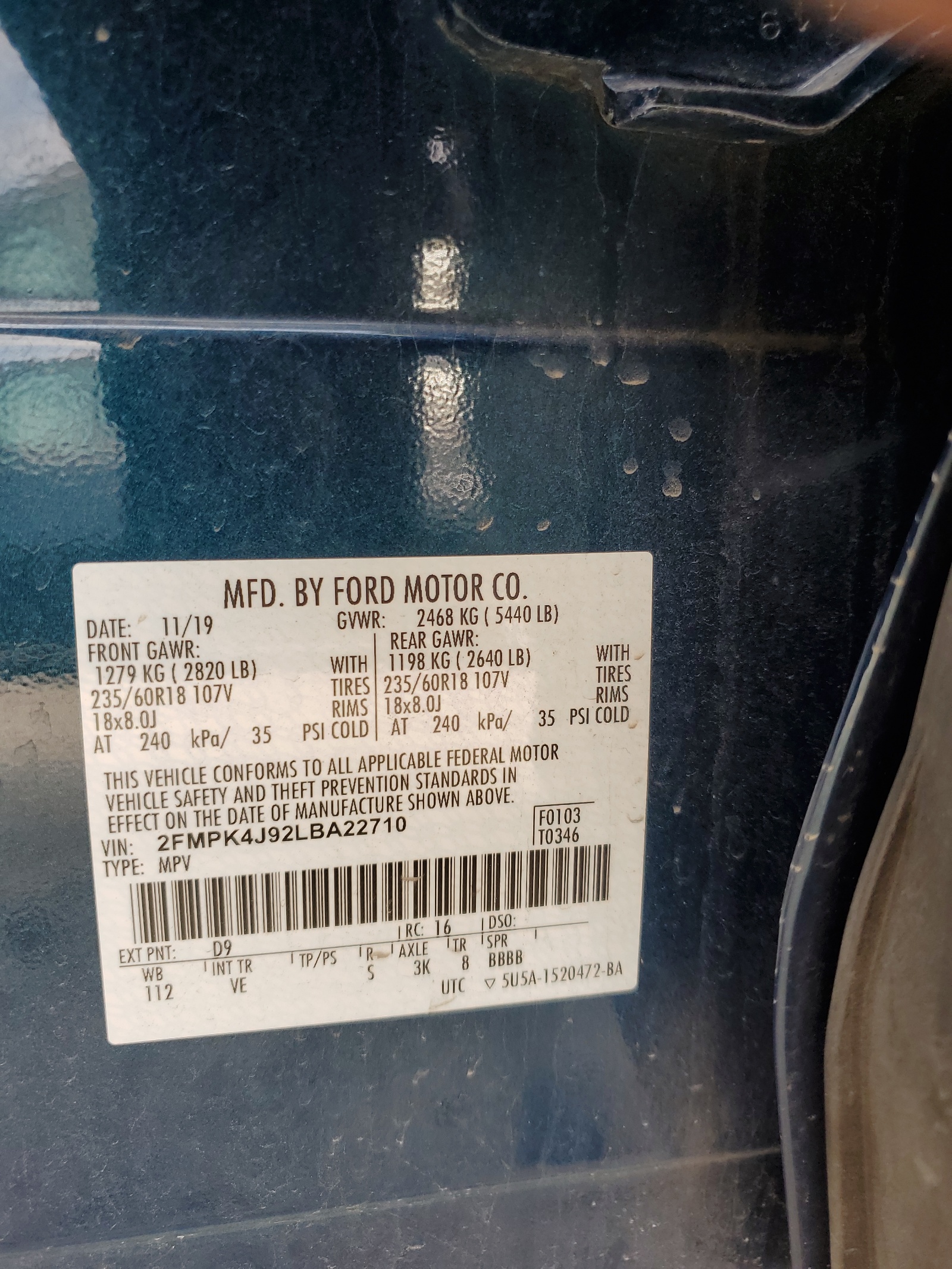 2FMPK4J92LBA22710 2020 Ford Edge Sel