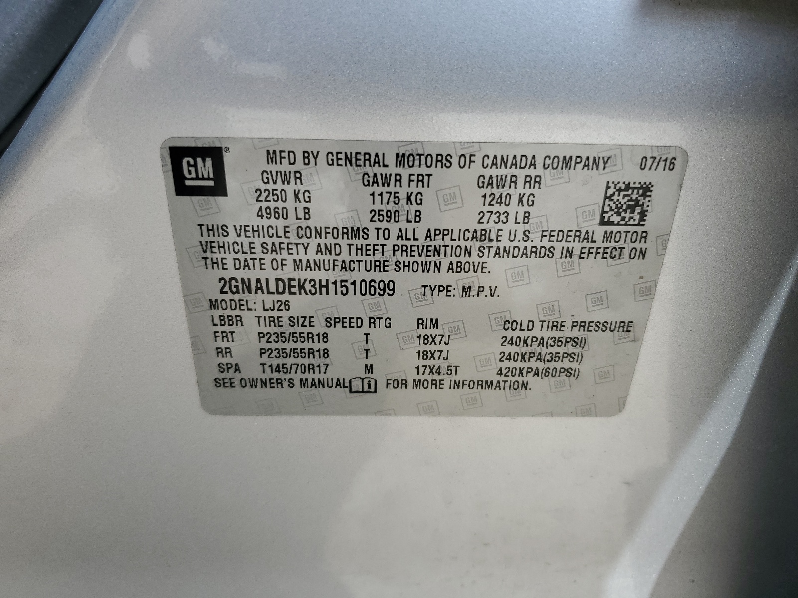 2GNALDEK3H1510699 2017 Chevrolet Equinox Premier