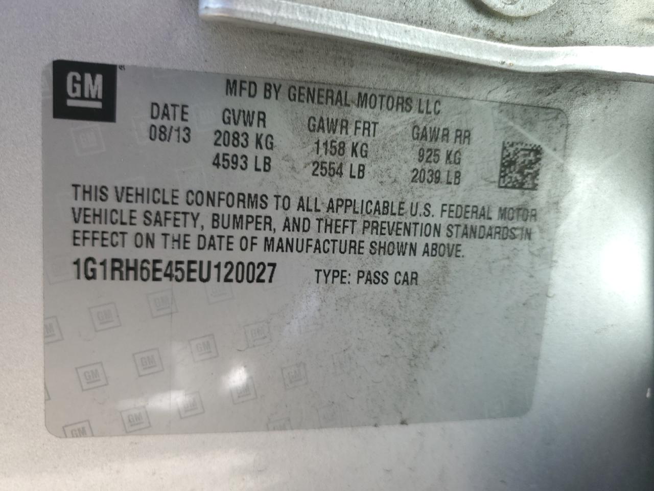 2014 Chevrolet Volt VIN: 1G1RH6E45EU120027 Lot: 61283914