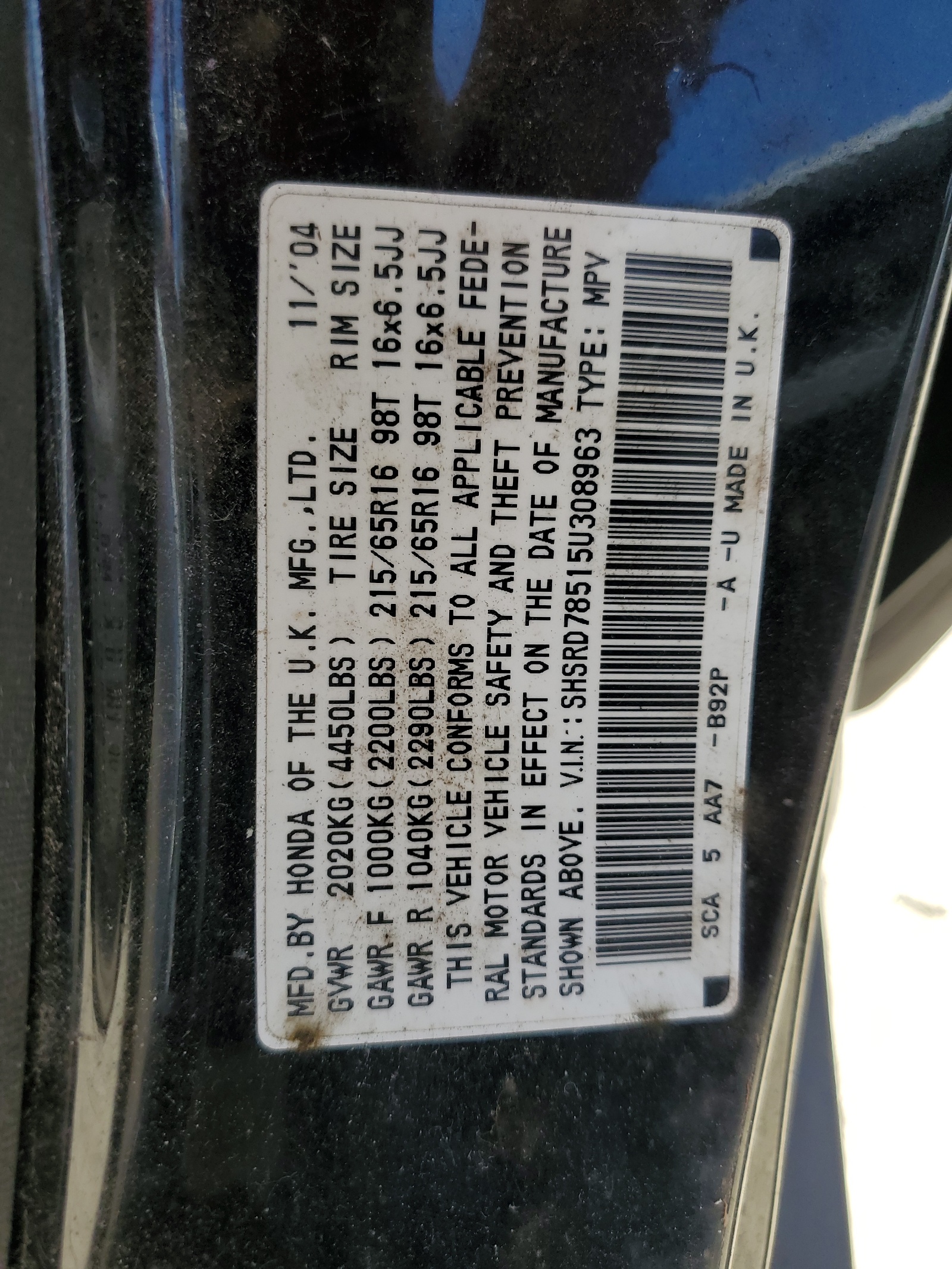 SHSRD78515U308963 2005 Honda Cr-V Lx