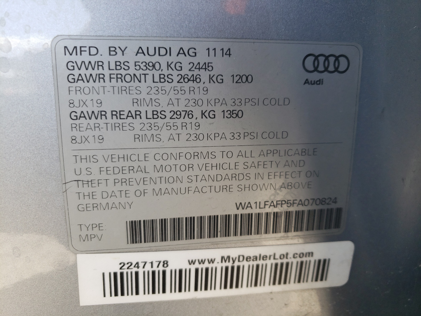 WA1LFAFP5FA070824 2015 Audi Q5 Premium Plus