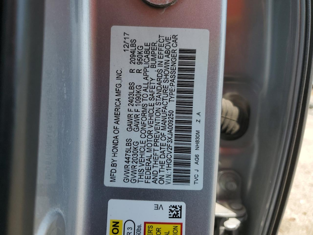 1HGCV2F3XJA009250 2018 Honda Accord Sport