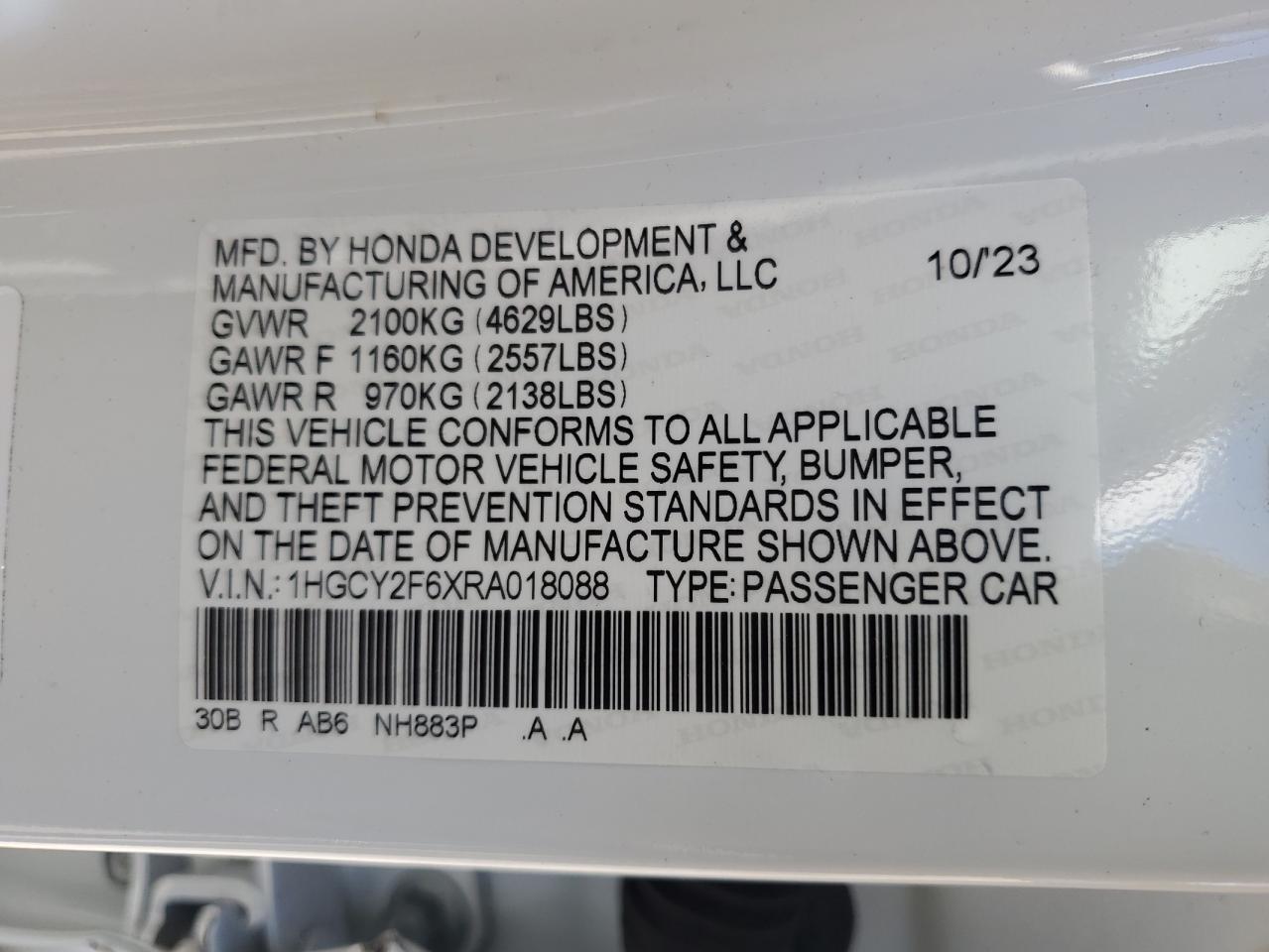 1HGCY2F6XRA018088 2024 Honda Accord Hybrid Exl