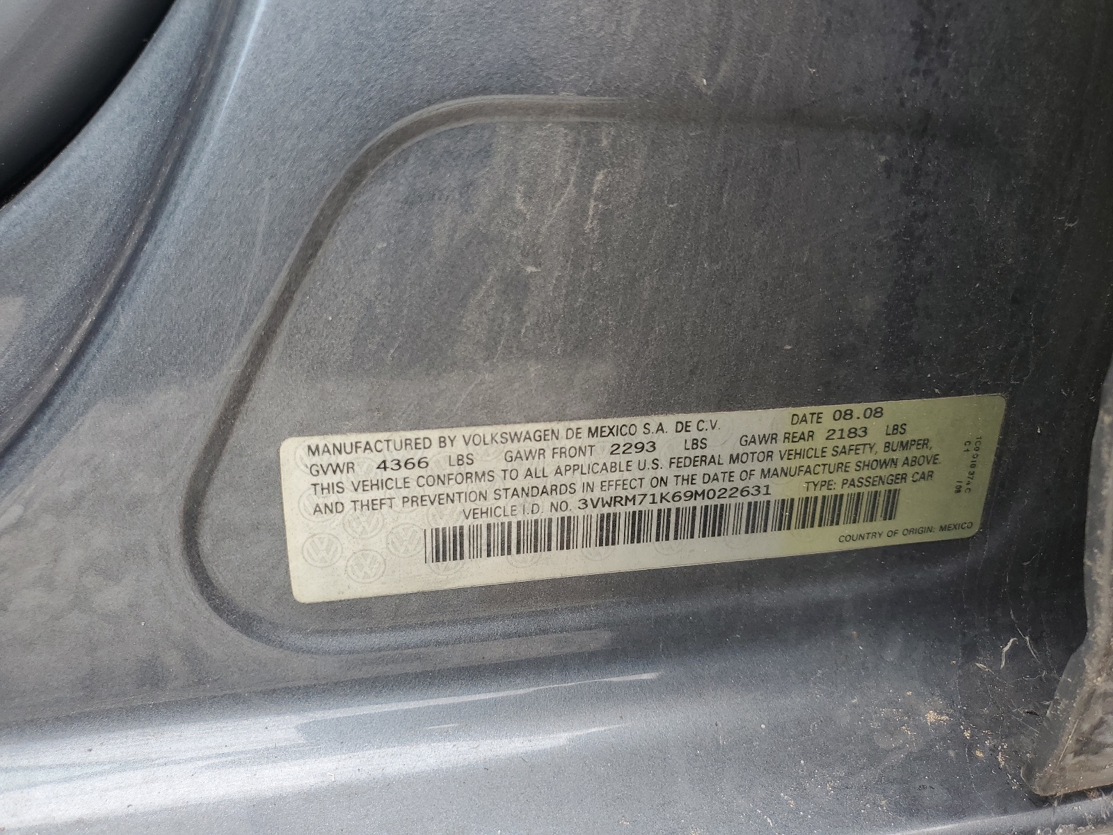 3VWRM71K69M022631 2009 Volkswagen Jetta Se