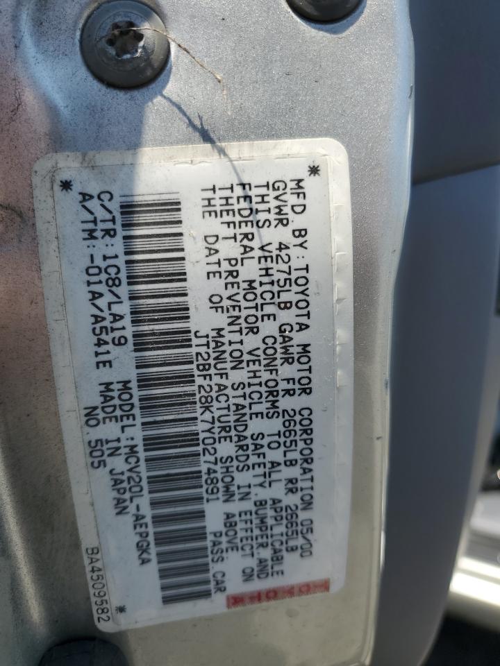 JT2BF28K7Y0274891 2000 Toyota Camry Le