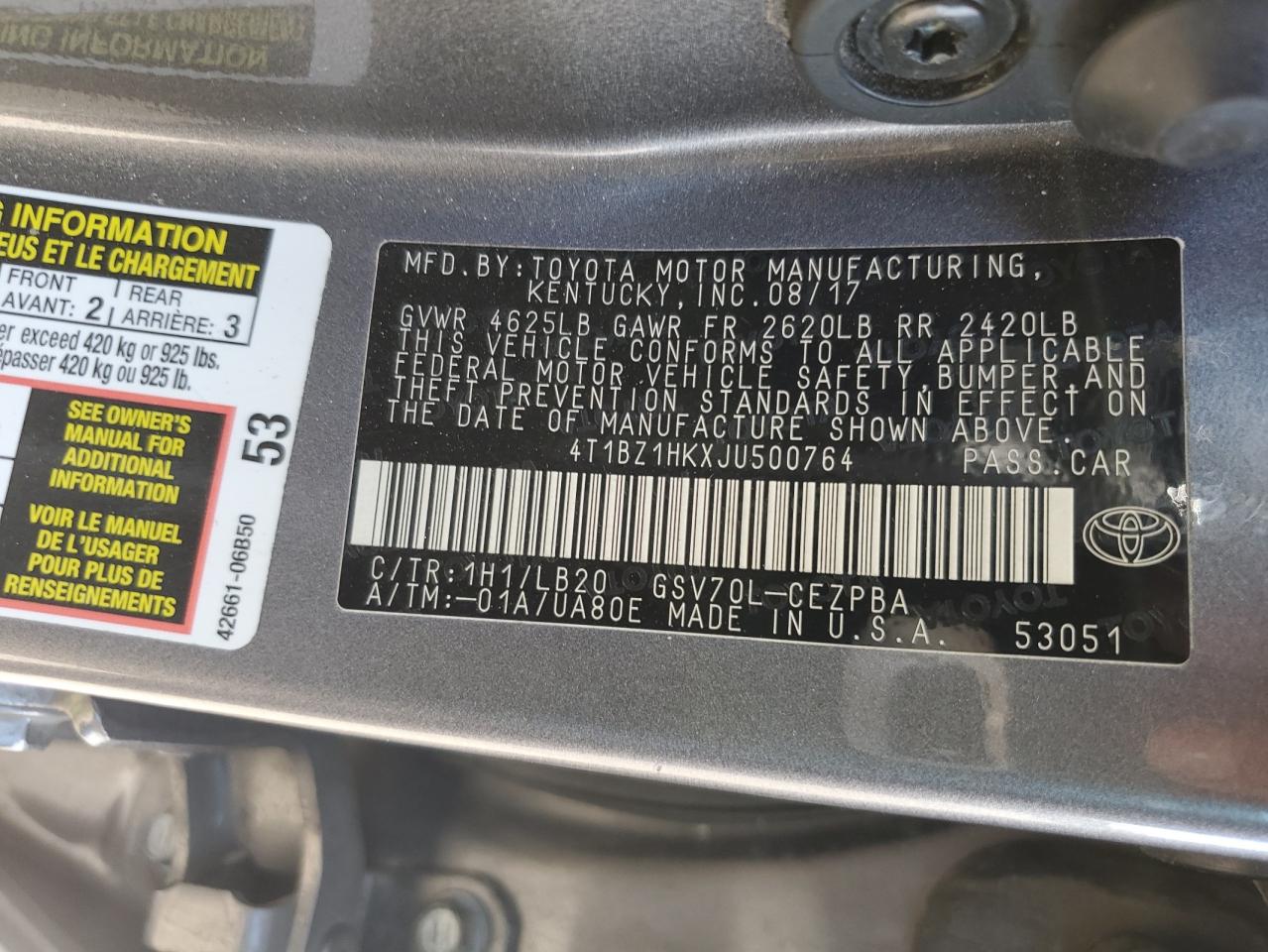 4T1BZ1HKXJU500764 2018 Toyota Camry Xse