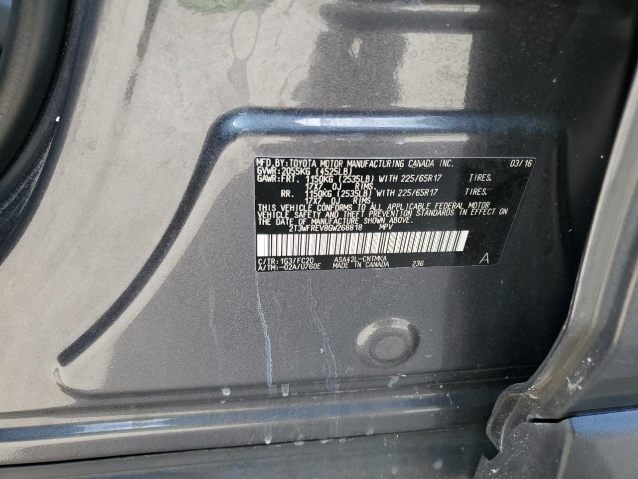 2016 Toyota Rav4 Xle VIN: 2T3WFREV8GW268818 Lot: 64660754