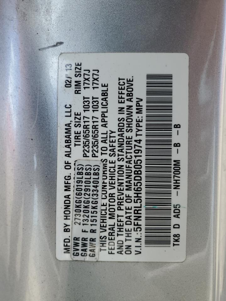 5FNRL5H65DB051974 2013 Honda Odyssey Exl