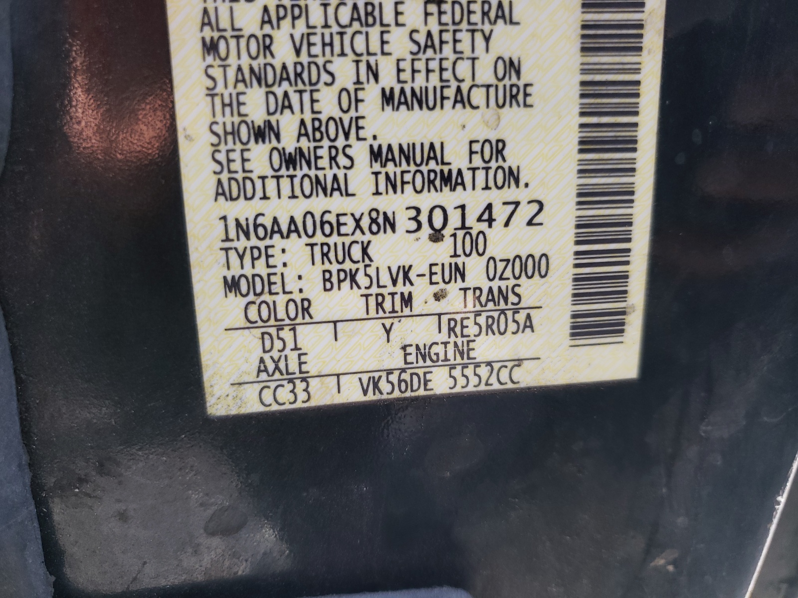 1N6AA06EX8N301472 2008 Nissan Titan Xe