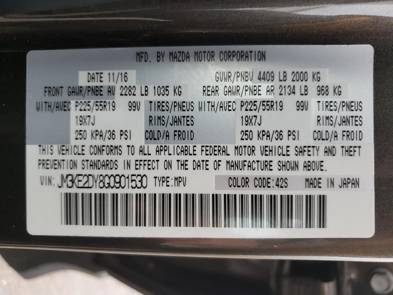 2016 Mazda Cx-5 Gt VIN: JM3KE2DY8G0901530 Lot: 62637074