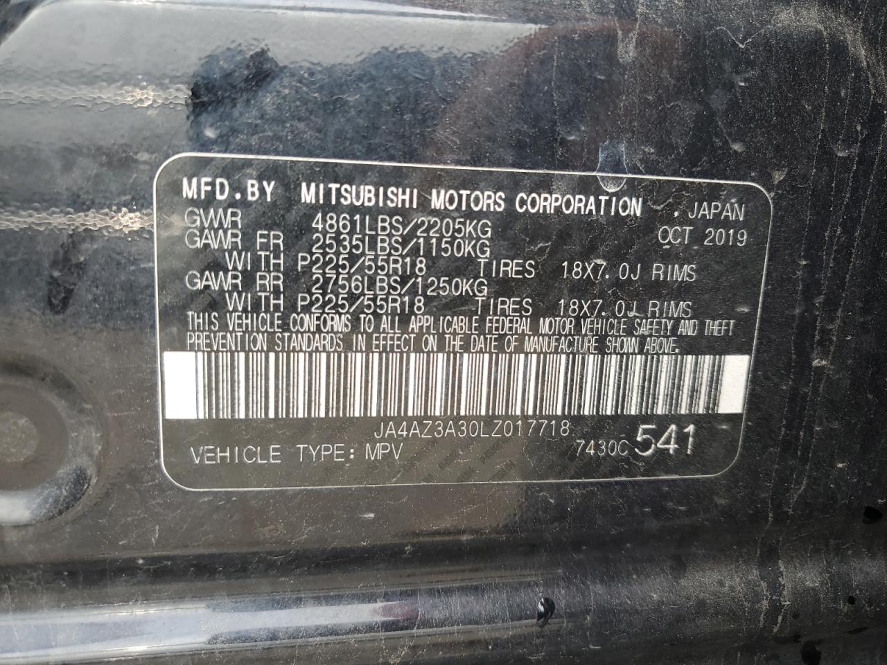 2020 Mitsubishi Outlander Se VIN: JA4AZ3A30LZ017718 Lot: 64203584