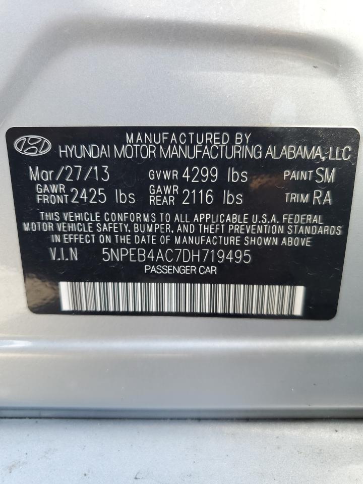 2013 Hyundai Sonata Gls VIN: 5NPEB4AC7DH719495 Lot: 63608094