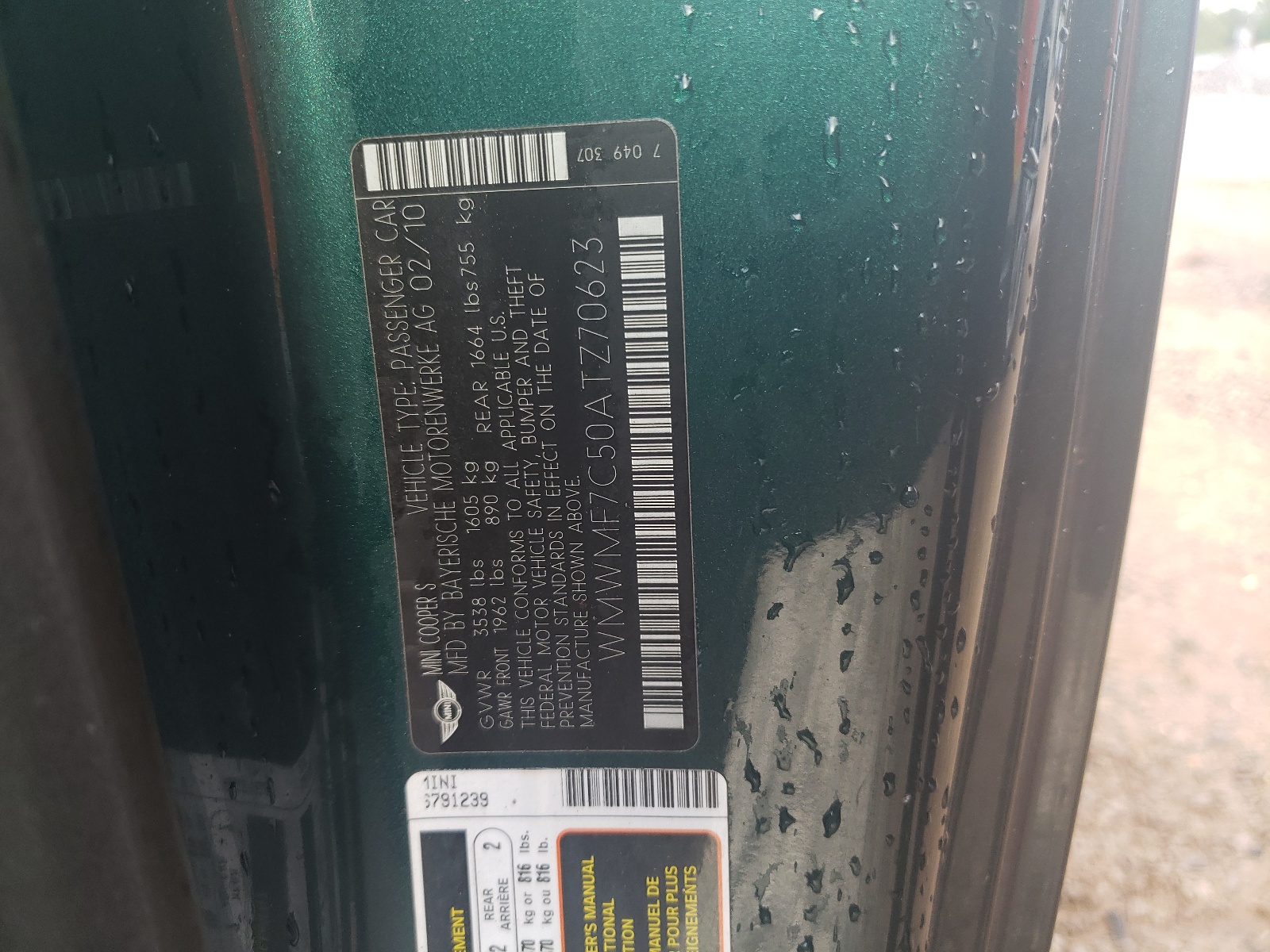 WMWMF7C50ATZ70623 2010 Mini Cooper S